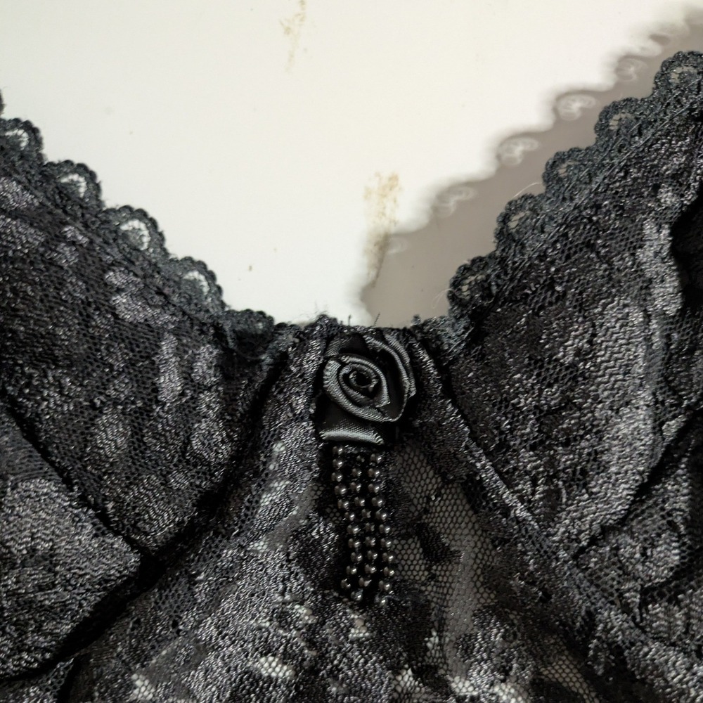 Vintage Y2K Coquette Babydoll Top Large Black Lace Whimsigoth Romantic Feminine - Picture 3 of 9